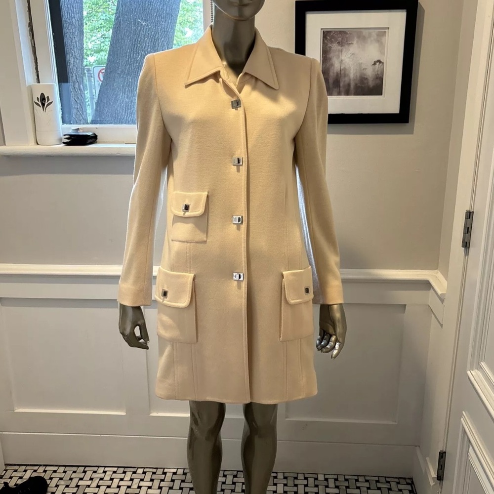 SONIA RYKIEL PARIS COAT Jacket CREAM Off WHITE 42/12 Turn Key Lock Silver button